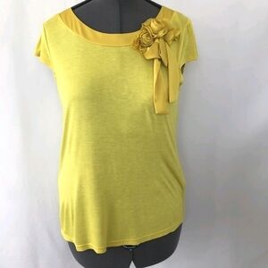 *4/$20* H&M Mustard Yellow Short Sleeve Blouse With Bow Embellishment